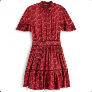 Scotch & Soda Red Print Flutter Sleeve Ornate Minidress Size XS - Resort, Summer